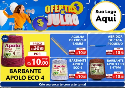 Modelo de Encarte para Encarte A4 Horizontal com o tema Ofertas de Julho para Armarinho e Aviamentos