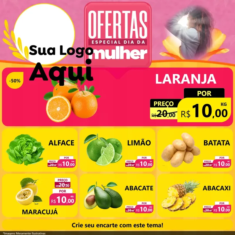 Modelo de Rede Social para Feed Facebook com o tema Ofertas - Especial Dia Das Mulheres para Hortifrúti