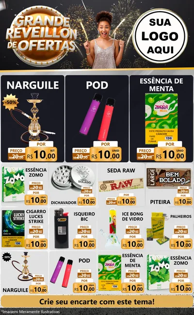 Modelo de Encarte para Encarte Grande com o tema Grande Réveillon de Ofertas para Tabacaria