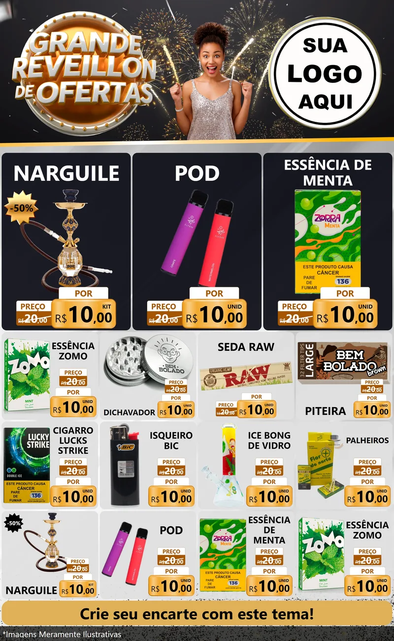 Modelo de Encarte para Encarte Grande com o tema Grande Réveillon de Ofertas para Tabacaria
