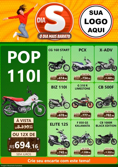 Modelo de Encarte para Encarte A4 Vertical com o tema Dia S - O Dia Mais Barato para Concessionaria de Motos