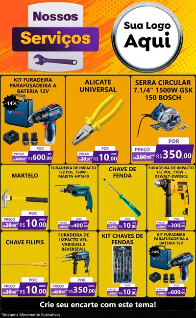 Modelo de Encarte para Encarte Grande com o tema Nossos Serviços para Maquinas e Ferramentas