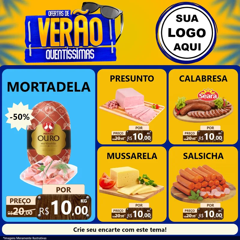 Modelo de Rede Social para Feed Facebook com o tema Ofertas de Verão Quentíssimas para Frios e Laticínios