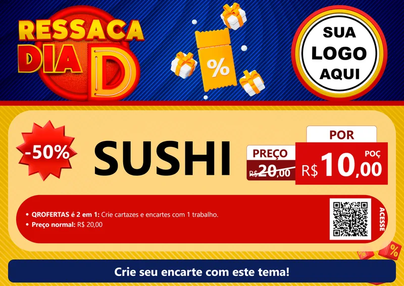 Modelo de Cartaz para Cartaz A4 Horizontal com o tema Ressaca Dia D para Comida japonesa