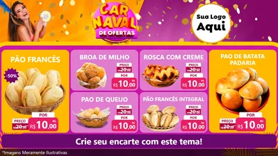 Modelo de TV para TV Horizontal com o tema Carnaval de Ofertas para Padaria