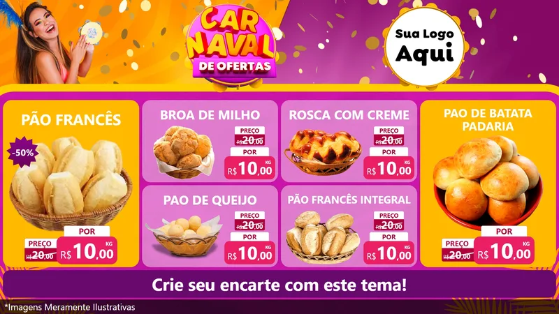 Modelo de TV para TV Horizontal com o tema Carnaval de Ofertas para Padaria