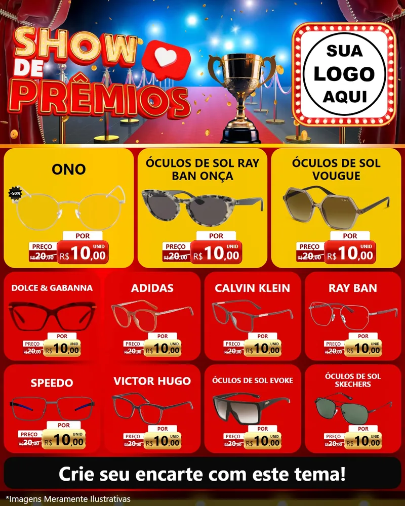 Modelo de Rede Social para Feed Instagram com o tema Show de Prêmios para Óticas
