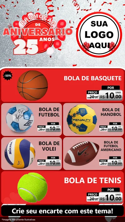 Modelo de TV para TV Vertical com o tema Promoção de Aniversário - 25Anos para Artigos Esportivos