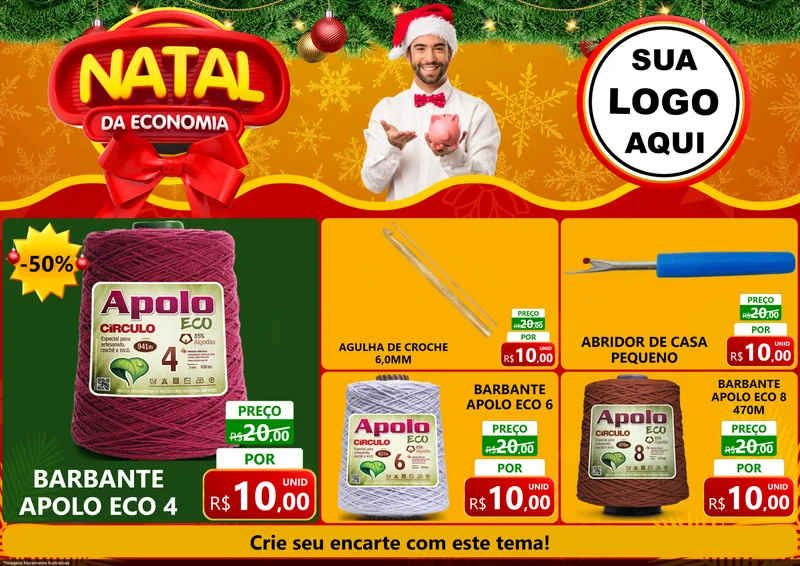 Modelo de Encarte para Encarte A4 Horizontal com o tema Natal da Economia para Armarinho e Aviamentos