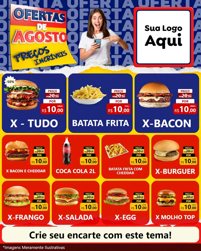 Modelo de Rede Social para Feed Instagram com o tema Ofertas de Agosto - Preços Incríveis para Hamburgueria