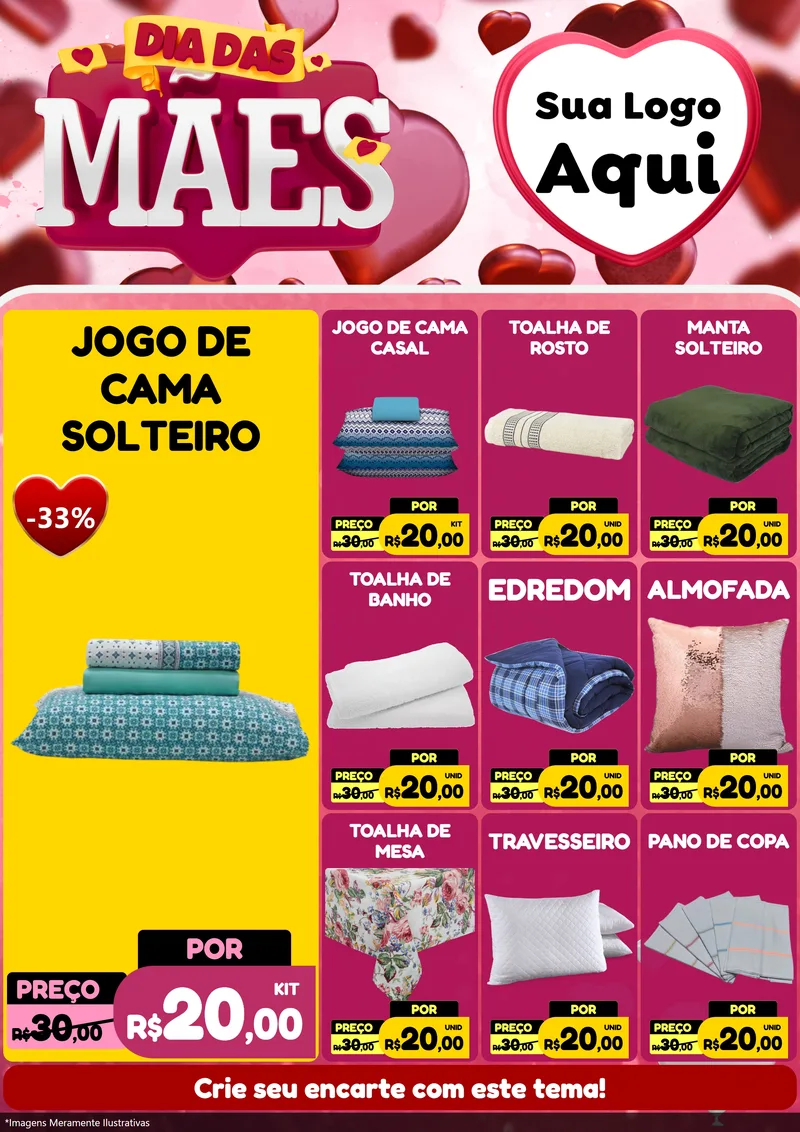 Modelo de Encarte para Encarte A4 Vertical com o tema Dia Das Mães para Cama, Mesa e Banho
