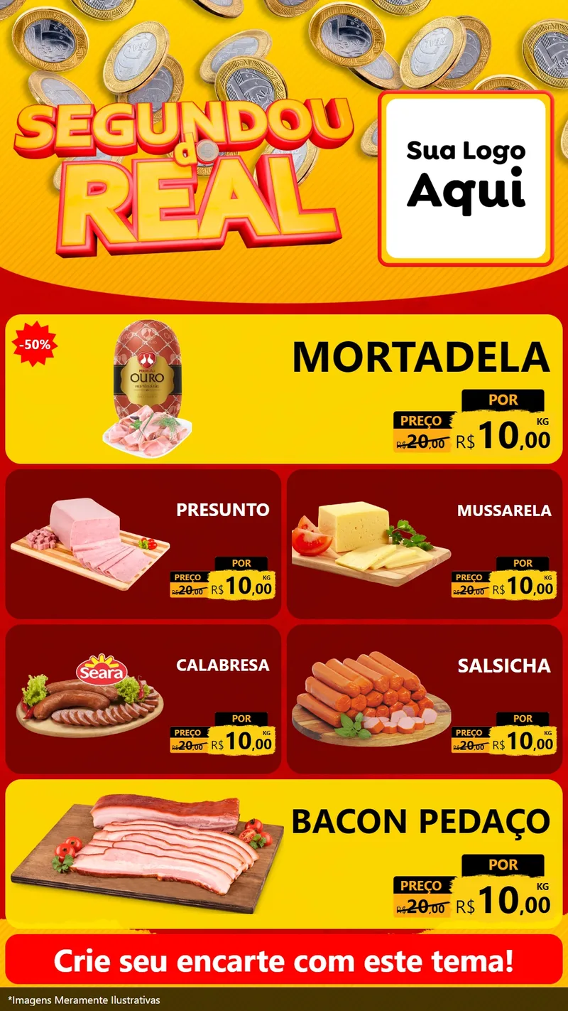 Modelo de TV para TV Vertical com o tema Segundou do Real para Frios e Laticínios