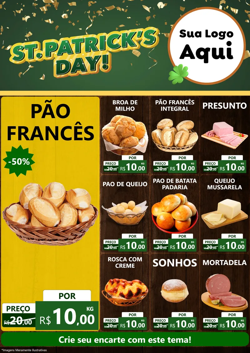 Modelo de Encarte para Encarte A4 Vertical com o tema St Patriks Day para Padaria