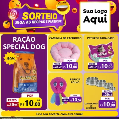 Modelo de Rede Social para Feed Facebook com o tema Sorteio para Pet Shop
