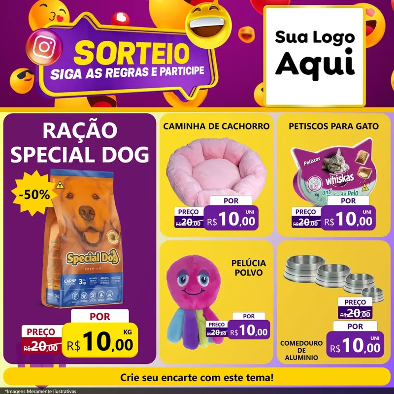 Modelo de Rede Social para Feed Facebook com o tema Sorteio para Pet Shop
