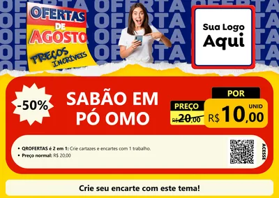 Modelo de Cartaz para Cartaz A4 Horizontal com o tema Ofertas de Agosto - Preços Incríveis para Produtos de Limpeza