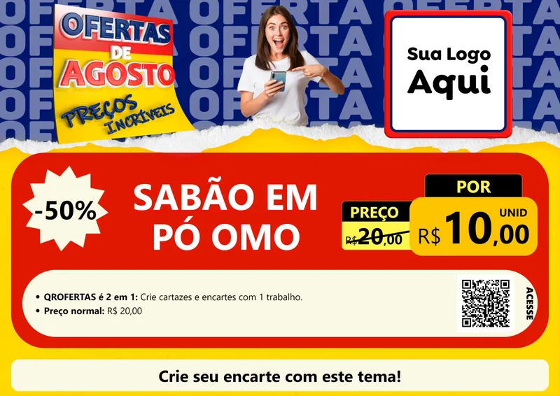 Modelo de Cartaz para Cartaz A4 Horizontal com o tema Ofertas de Agosto - Preços Incríveis para Produtos de Limpeza