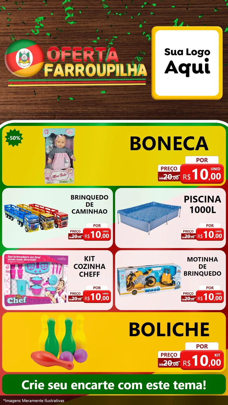 Modelo de TV para TV Vertical com o tema Oferta Farroupilha para Brinquedos