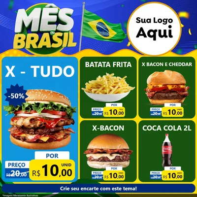 Modelo de Rede Social para Feed Facebook com o tema Mês do Brasil para Hamburgueria