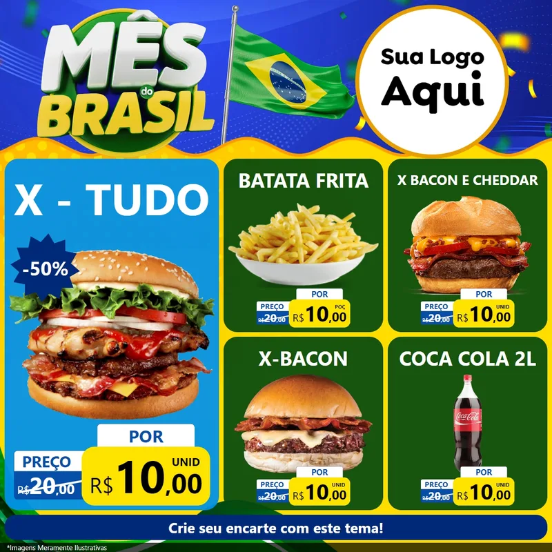 Modelo de Rede Social para Feed Facebook com o tema Mês do Brasil para Hamburgueria