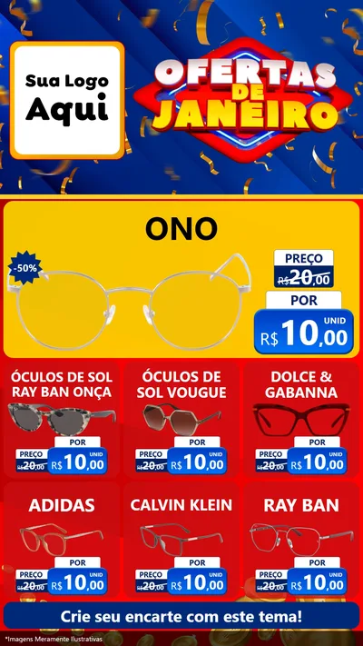 Modelo de Rede Social para Stories com o tema Ofertas de Janeiro para Óticas