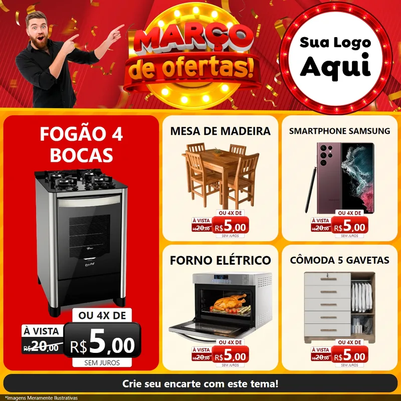 Modelo de Rede Social para Feed Facebook com o tema Março de Ofertas! para Móveis e Eletro