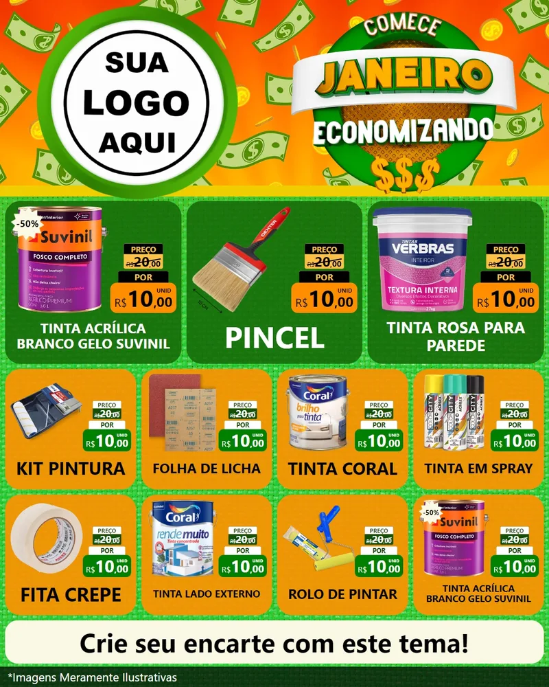 Modelo de Rede Social para Feed Instagram com o tema Comece Janeiro Economizando para Tintas e Ferramentas