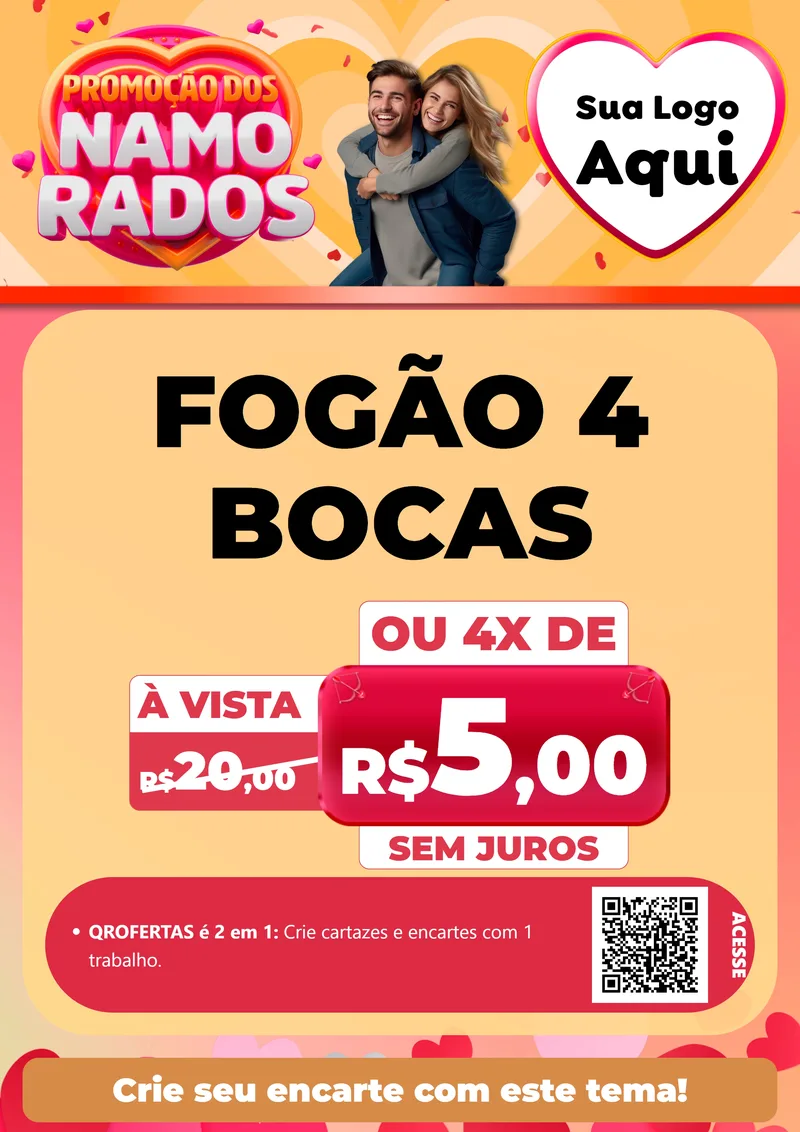 Modelo de Cartaz para Cartaz A4 Vertical com o tema Promoção dos Namorados para Móveis e Eletro