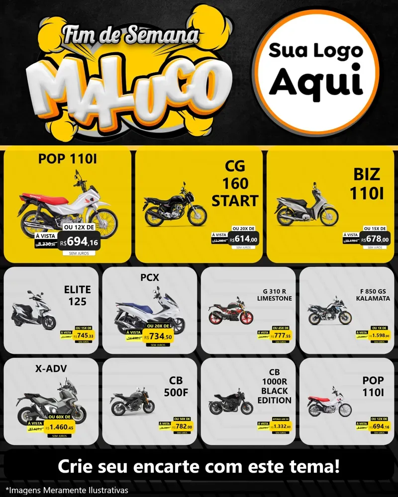 Modelo de Rede Social para Feed Instagram com o tema Fim de Semana Maluco para Concessionaria de Motos