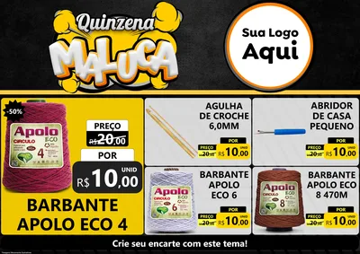 Modelo de Encarte para Encarte A4 Horizontal com o tema Quinzena Maluca para Armarinho e Aviamentos