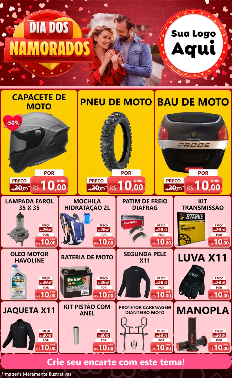 Modelo de Encarte para Encarte Grande com o tema Dia Dos Namorados para Moto peças