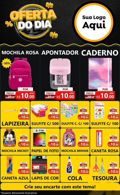 Modelo de Encarte para Encarte Grande com o tema Oferta Do Dia para Papelaria