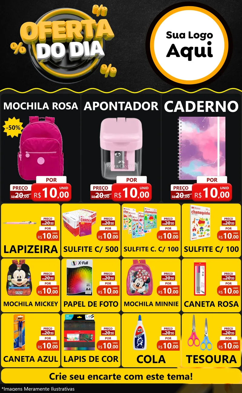 Modelo de Encarte para Encarte Grande com o tema Oferta Do Dia para Papelaria