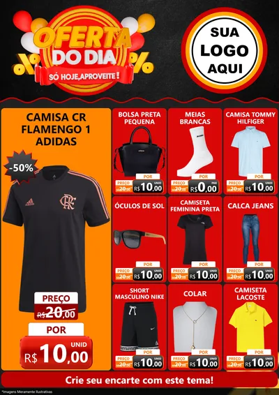 Modelo de Encarte para Encarte A4 Vertical com o tema Oferta do Dia - Só hoje, Aproveite! para Roupas e acessórios