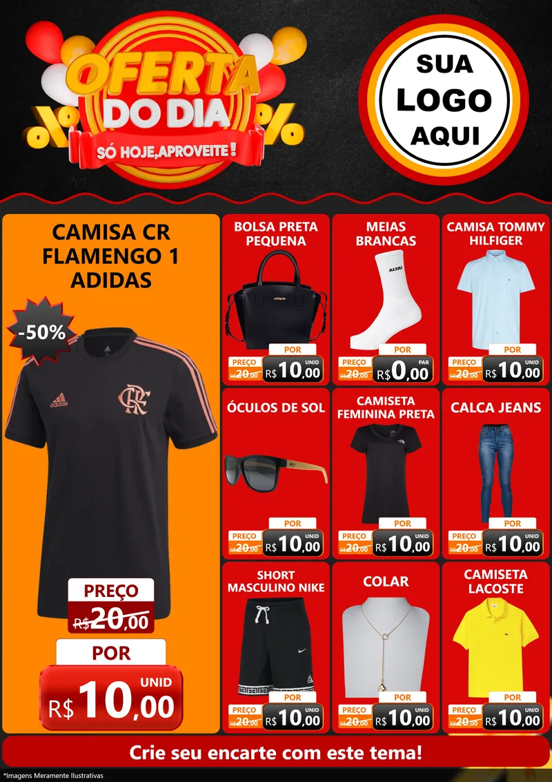 Modelo de Encarte para Encarte A4 Vertical com o tema Oferta do Dia - Só hoje, Aproveite! para Roupas e acessórios