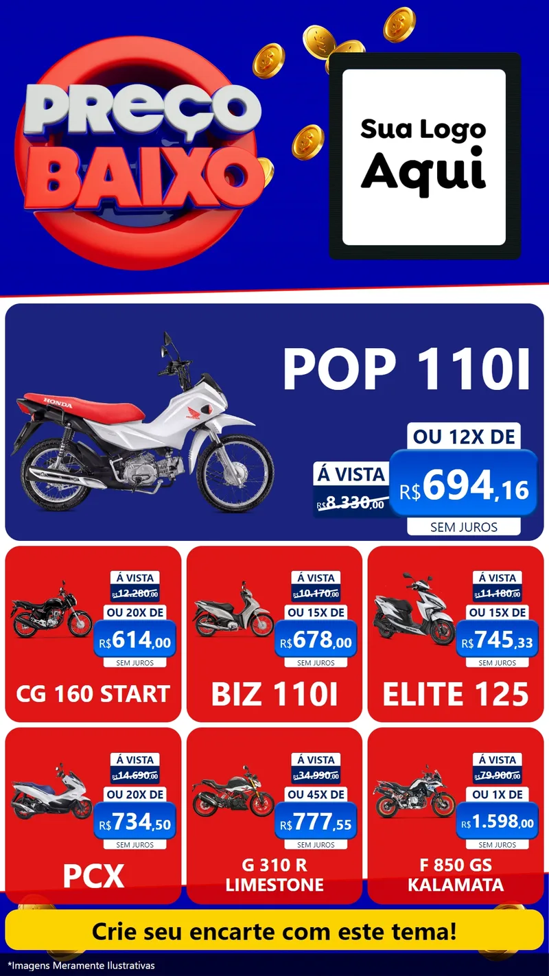 Modelo de Rede Social para Stories com o tema Preço Baixo para Concessionaria de Motos
