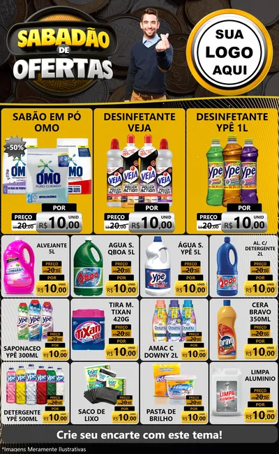 Modelo de Encarte para Encarte Grande com o tema Sabadão de Ofertas para Produtos de Limpeza