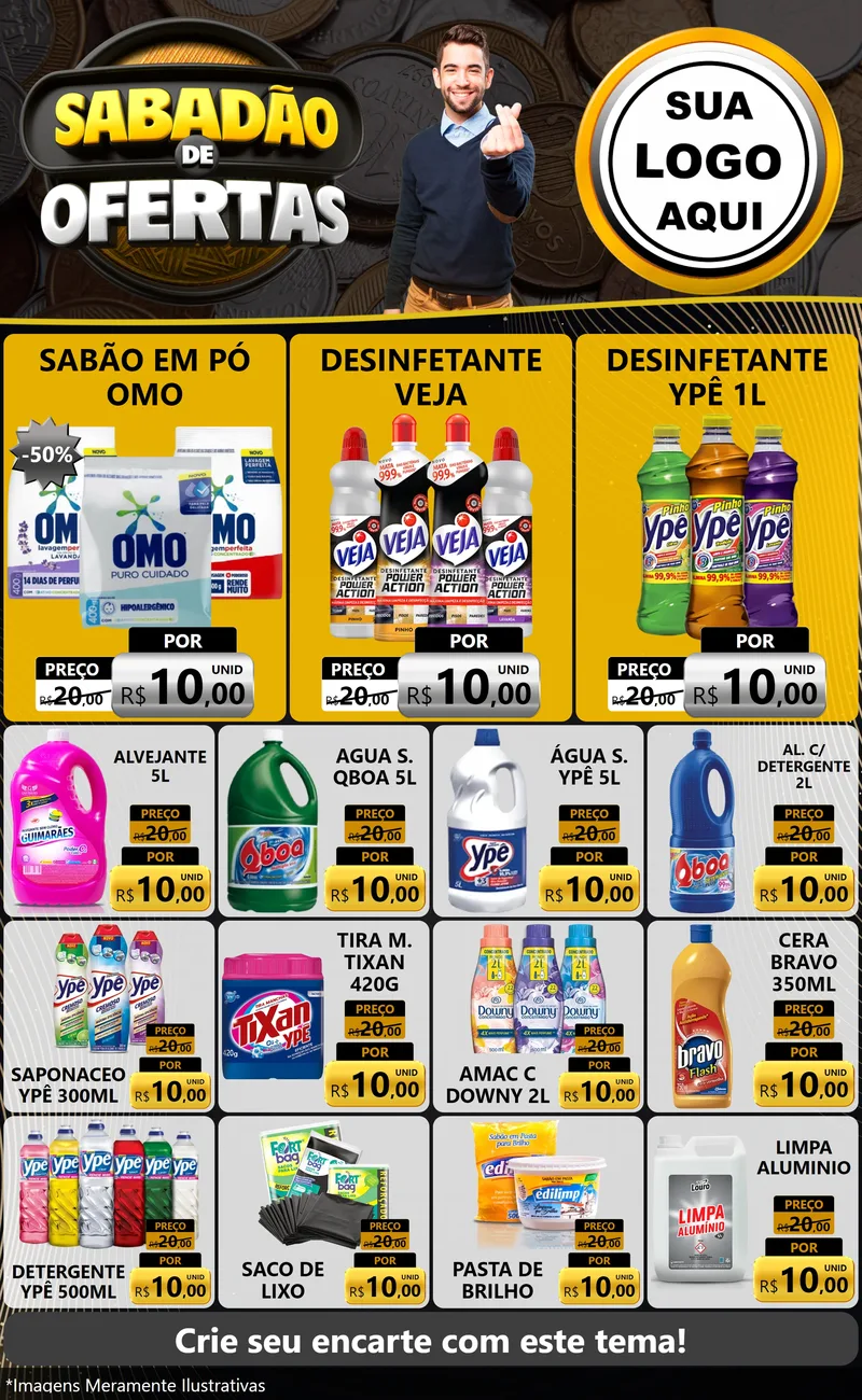 Modelo de Encarte para Encarte Grande com o tema Sabadão de Ofertas para Produtos de Limpeza