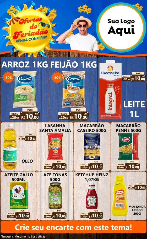 Modelo de Encarte para Encarte Grande com o tema Ofertas do Feriadão para Supermercado
