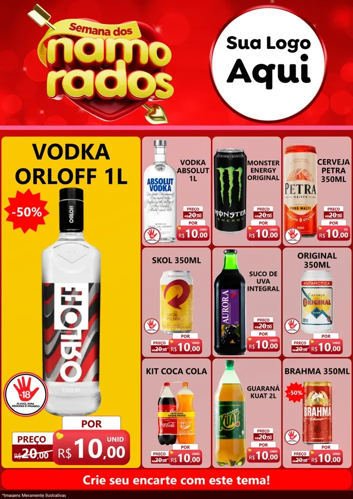 Modelo de Encarte para Encarte A4 Vertical com o tema Semana dos namorados para Distribuidora de bebidas