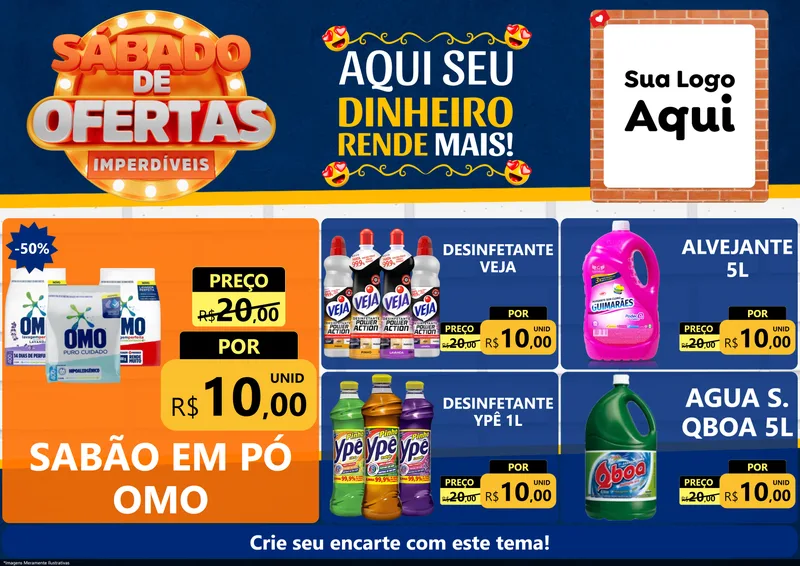 Modelo de Encarte para Encarte A4 Horizontal com o tema Sábado de Ofertas Imperdíveis para Produtos de Limpeza