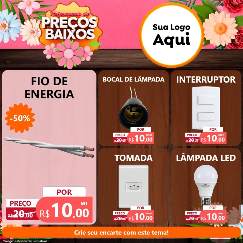 Modelo de Rede Social para Feed Facebook com o tema Primavera de Preços Baixos para Materiais Elétricos