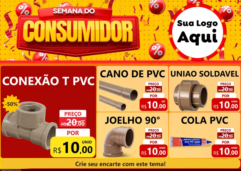 Modelo de Encarte para Encarte A4 Horizontal com o tema Semana do Consumidor para Tubos e conexões