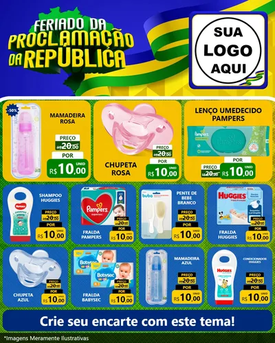 Modelo de Rede Social para Feed Instagram com o tema Feriado da Proclamação da República para Bebês