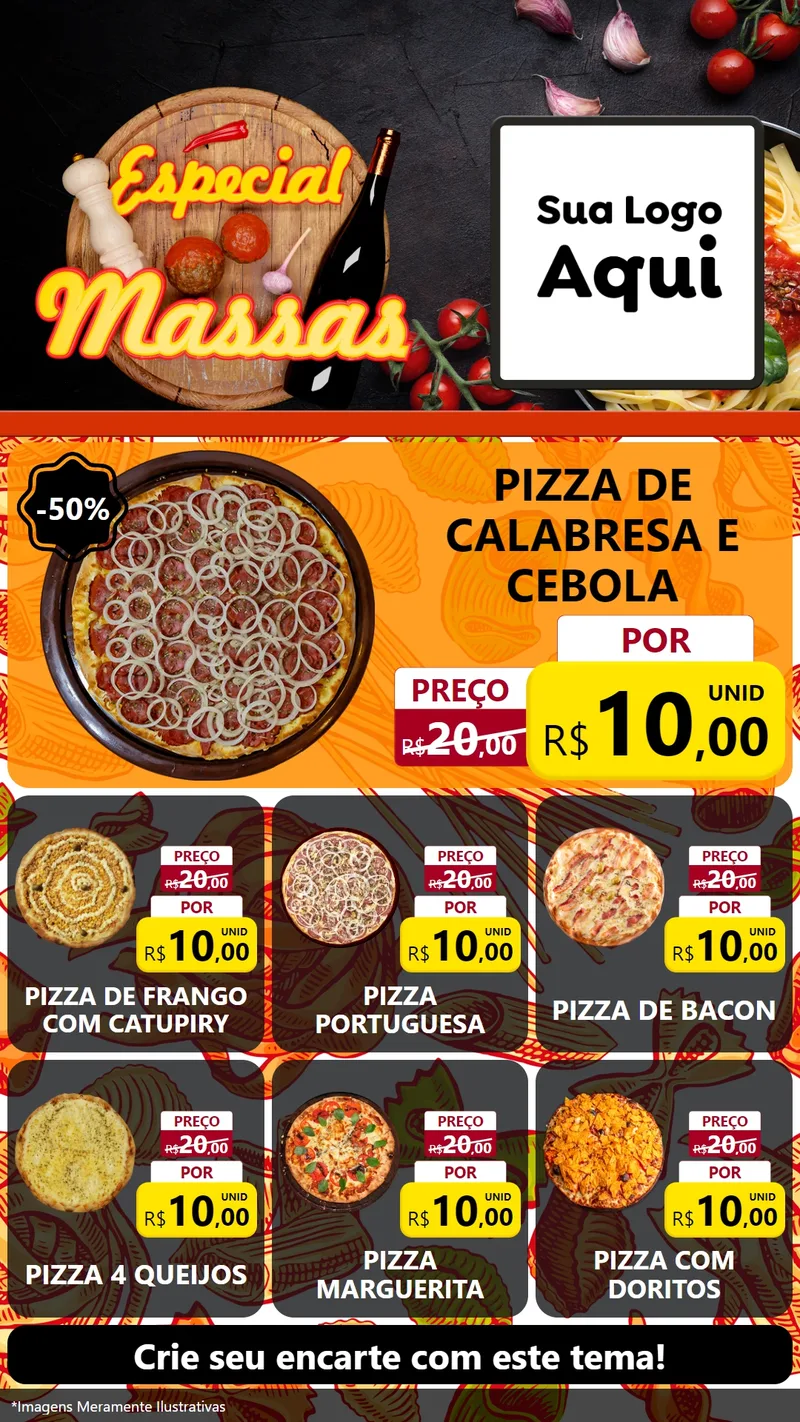 Modelo de Rede Social para Stories com o tema Especial Massas para Pizzaria