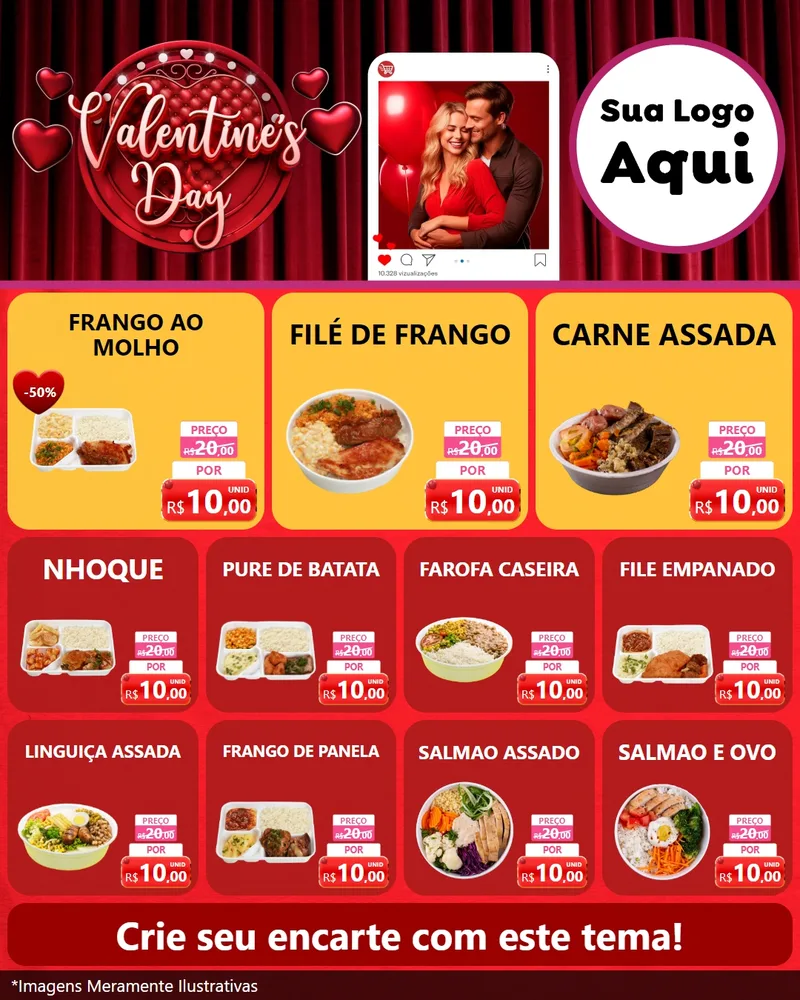 Modelo de Rede Social para Feed Instagram com o tema Valentine's Day para Restaurante