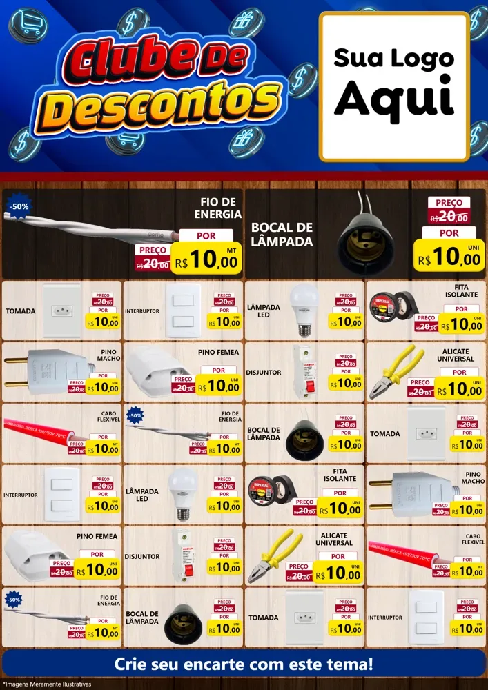 Modelo de Encarte para Encarte A4 Vertical com o tema Clube de Descontos para Materiais Elétricos