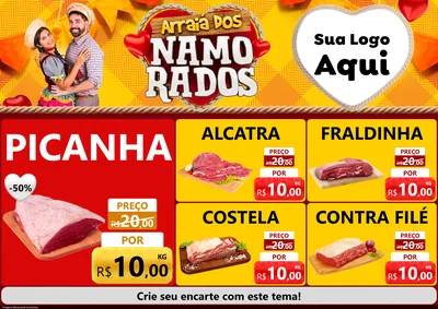 Modelo de Encarte para Encarte A4 Horizontal com o tema Arraiá dos Namorados para Açougue