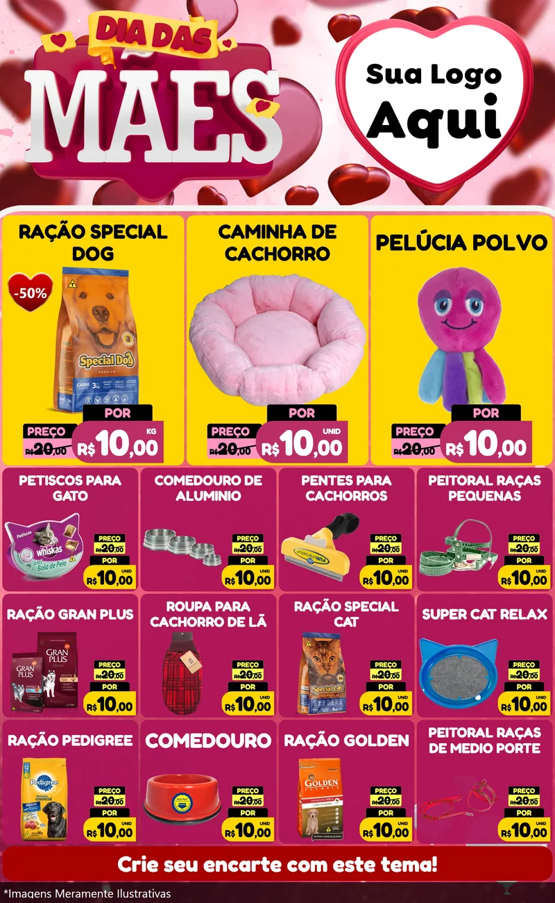 Modelo de Encarte para Encarte Grande com o tema Dia Das Mães para Pet Shop