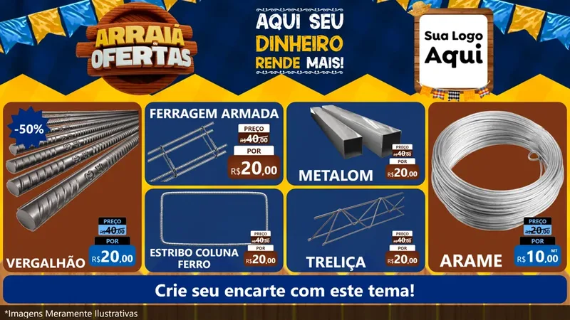 Modelo de TV para TV Horizontal com o tema Arraiá de Ofertas - Junina para Ferragens